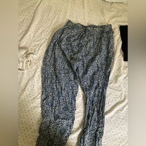 Blue and white drawstring pants with pockets